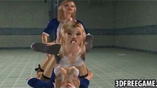 A sexy 3D threesome with blonde babes in the shower porn video