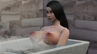 Stepbrother spies on his pregnant stepsister in the shower - Horny stepbrothers have sex in the shower porn video